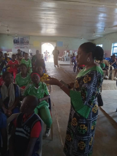 Blue North Initiative at Church of Christ in Nations [COCIN] School, New Nyanya, Nasarawa State, speaking to over 250 students regarding Human Trafficking